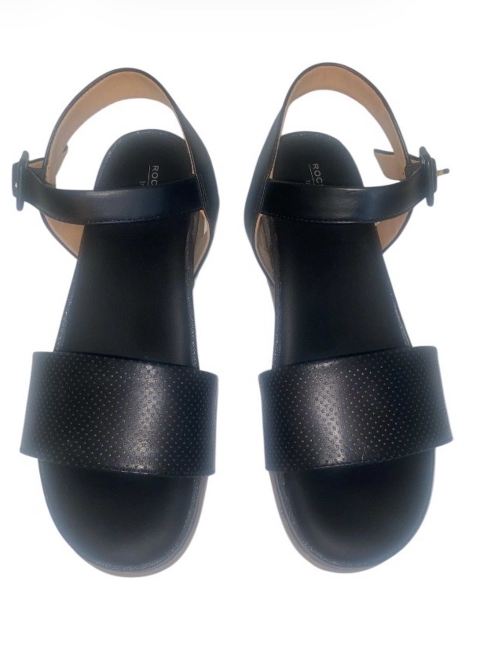 Rockport Black Leather Wedge Sandals Size 8.5 (Pre Owned)